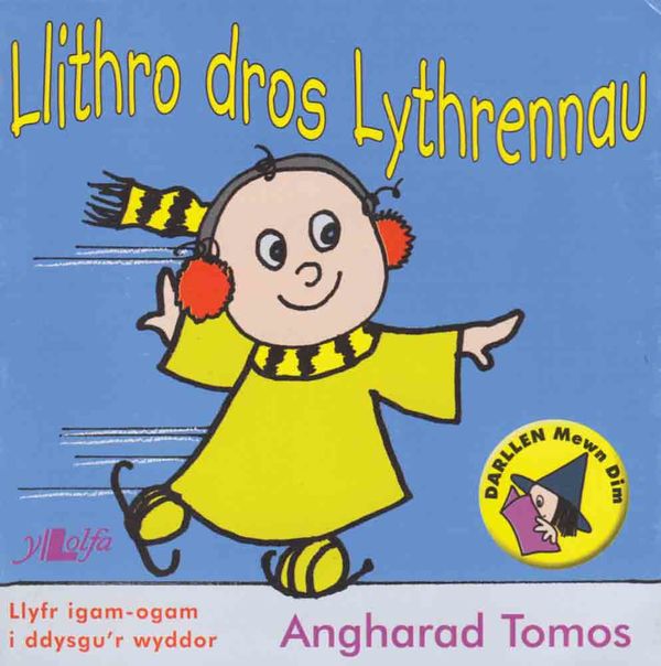 Llun o 'Llithro Dros Lythrennau' 
                              gan Angharad Tomos