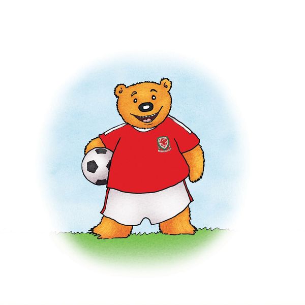 Alun the Bear joins the Welsh football team